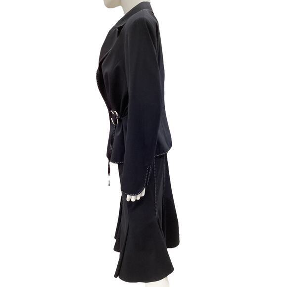 Escada 2 Piece Set Blazer & Skirt Women’s SZ 12 Cotton Blend Heart Closure Navy - Picture 3 of 10